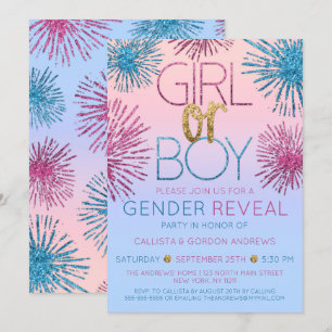 Gender Reveal Rosa Blue Glitter Starburst Ombre Inbjudningar