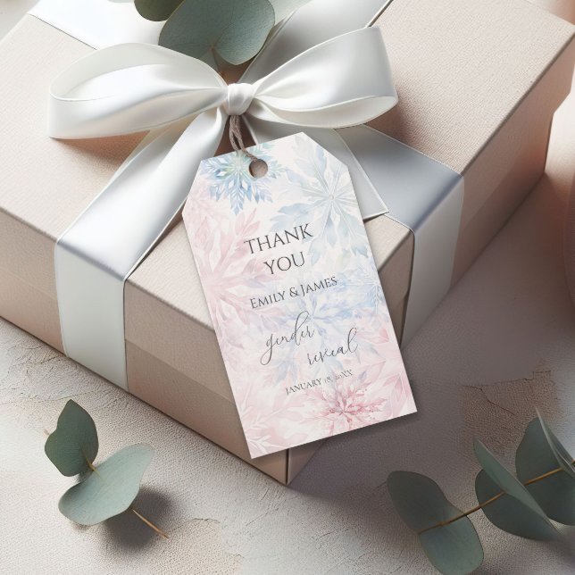 Gender Reveal Rosa Blue Snowflake Tack Presentetikett (Skapare uppladdad)