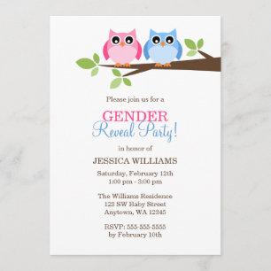 Gender Reveal Rosa Blue Ugglor Gren Inbjudningar
