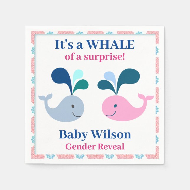 Gender Reveal Rosa Blue Whale of a Surprise Pappersservett (Framsidan)