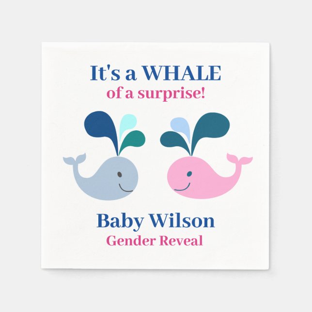 Gender Reveal Rosa Blue Whale of a Surprise Pappersservett (Framsidan)