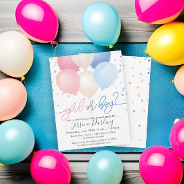 Gender Reveal Rosa och Blue Balloons and Confetti Inbjudningar