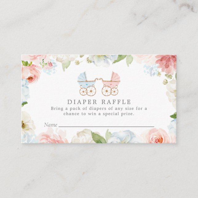 Gender Reveal Rosa och Blue Diaper Raffle Tilläggskort (Framsida)