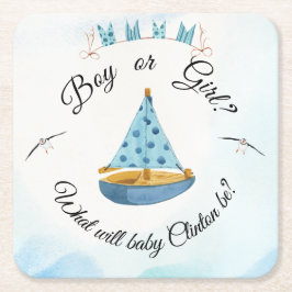 Gender Reveal Sailboat Underlägg Papper Kvadrat