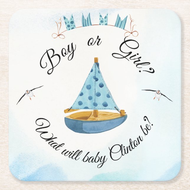 Gender Reveal Sailboat Underlägg Papper Kvadrat (Framsidan)