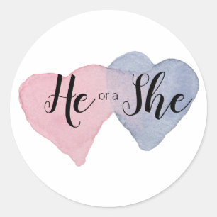 Gender Reveal Sticker Han eller hon Runt Klistermärke