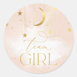 Gender Reveal Sticker, Team Girl Rosa Runt Klistermärke
