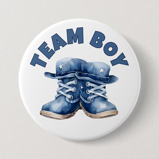 Gender Reveal Team Boy Cute Little Blue Baby Boots Knapp (Framsida)