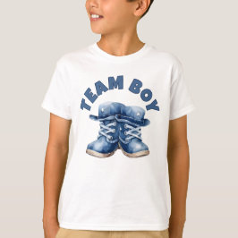 Gender Reveal Team Boy Cute Little Blue Baby Boots T Shirt