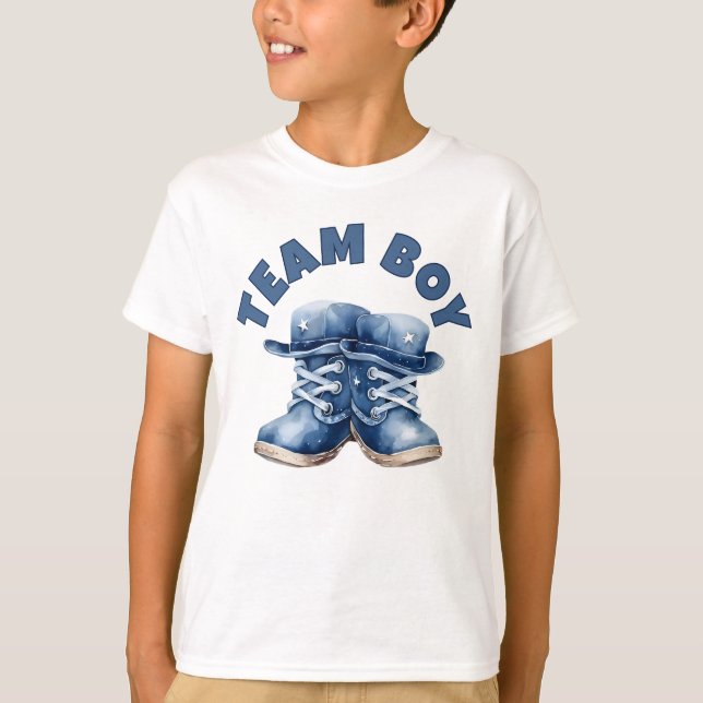 Gender Reveal Team Boy Cute Little Blue Baby Boots T Shirt (Framsida)