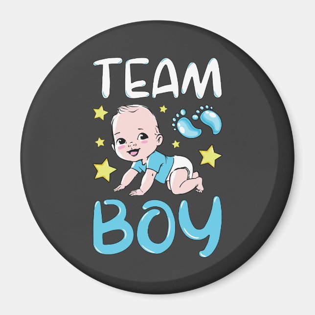 Gender Reveal Team Boy Party Set Circle Magnet (Framsidan)