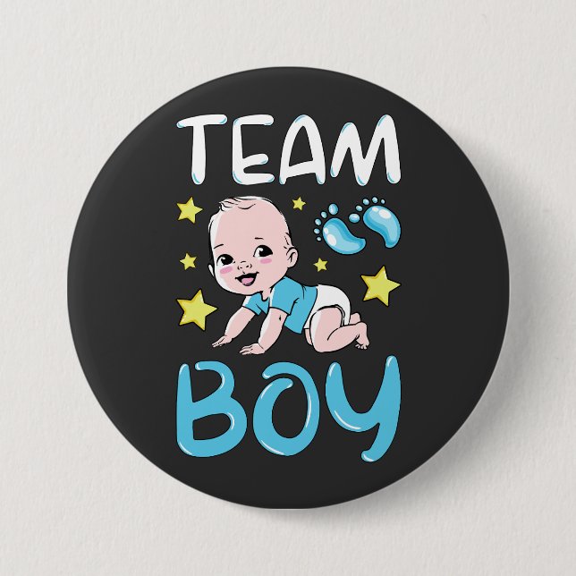 Gender Reveal Team Boy Party Set Round Knapp (Framsida)