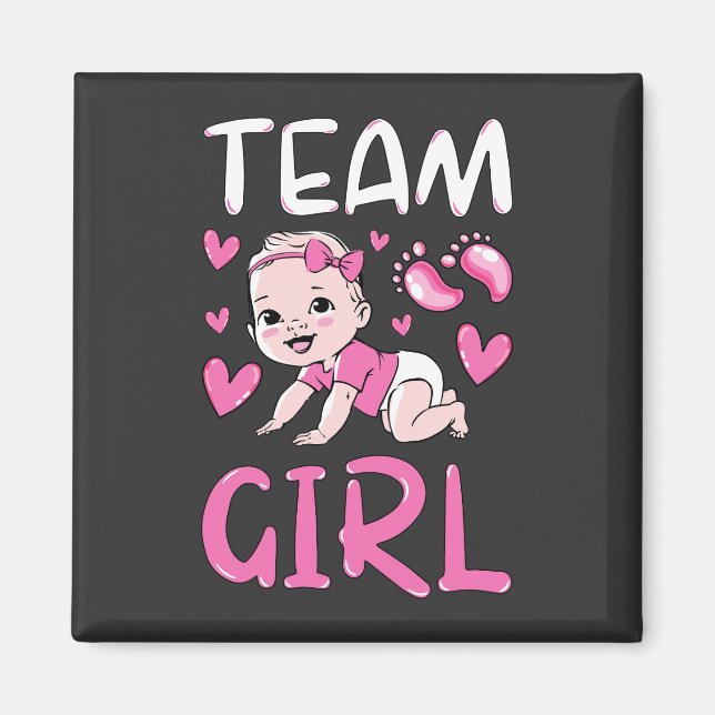 Gender Reveal Team Girl Party Set Square Magnet (Framsidan)