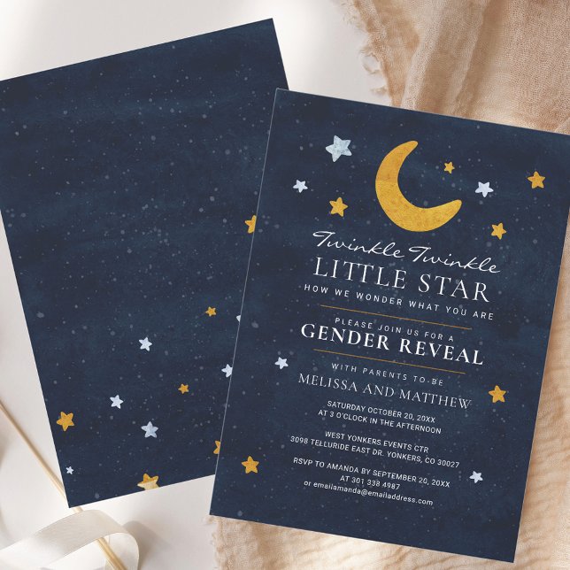 Gender Reveal Twinkle Little Måne Star Inbjudningar (Gender Reveal Twinkle Little Moon Star Invitation)