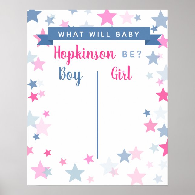Gender Reveal votering Poster party skylt eller fl (Framsidan)