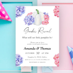 Gender Reveal White Pumpkin and Flowers Inbjudningar