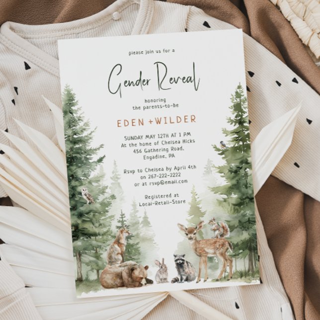 Gender Reveal Woodland Animals Baby Inbjudningar (Skapare uppladdad)