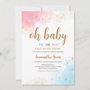Gender Revel Rosa Blue Oh Baby Baby Shower Inbjudningar