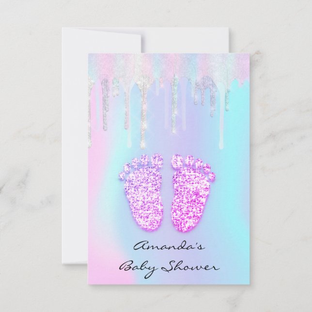 Gender Revival Baby Shower Feet HoloGraph Drift Inbjudningar (Baksida)