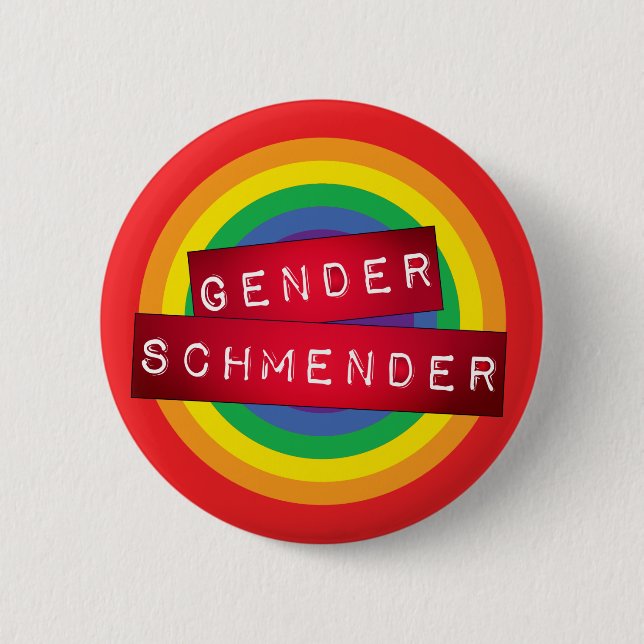 "Gender Schmender" röd, präglad etiketttillverkart Knapp (Framsida)