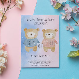 Gender Upphävande Bears Starry rosa blue bakgrund Inbjudningar
