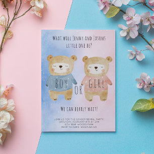 Gender Upphävande Bears Starry rosa blue bakgrund Inbjudningar