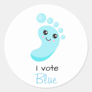 Gender Visa att jag röstar Blue Boy Baby Shower Runt Klistermärke