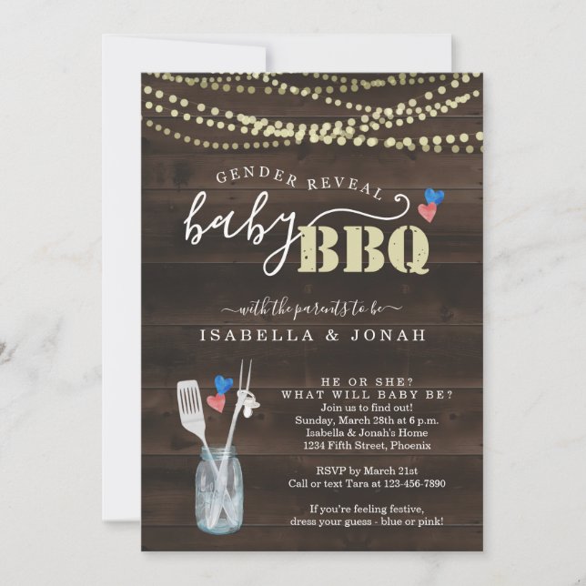 Gender Visa Baby BQ-inbjudan Baby Barbeque Inbjudningar (Framsida)