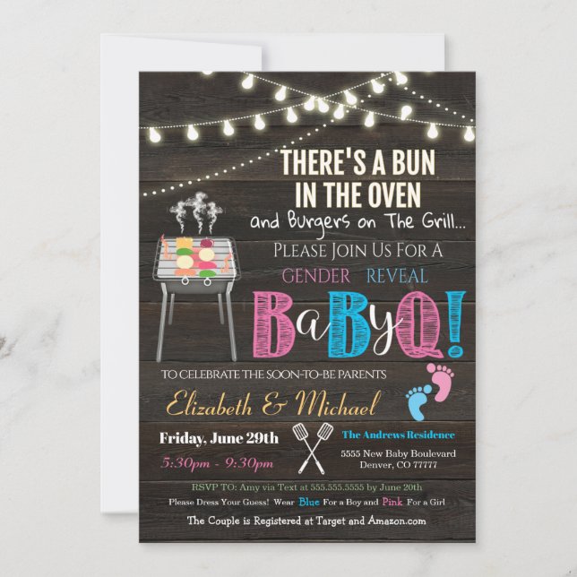 Gender Visa Baby-Q BBQ Picnic-inbjudan Inbjudningar (Framsida)