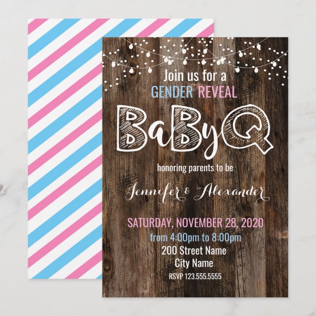Gender Visa BaByQ Inbjudningar (Fram/baksida)