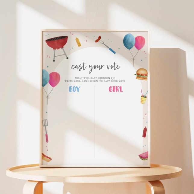 Gender Visa babyQ-röstkort Poster tecken (Gender Reveal Voting Board)