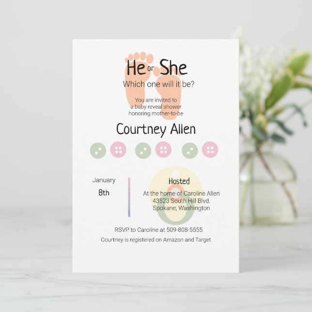 Gender Visa babyskor Inbjudan (Stående Fram)