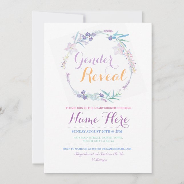 Gender Visa babyskor Rosa Blommigt Party Inbjudan (Framsida)