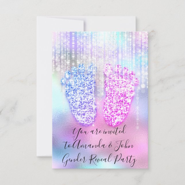 Gender Visa babyskor Rosa Blue Cute Feet Inbjudningar (Framsida)