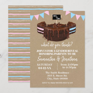 Gender Visa blått eller Rosa Kake Baby Shower Inbjudningar