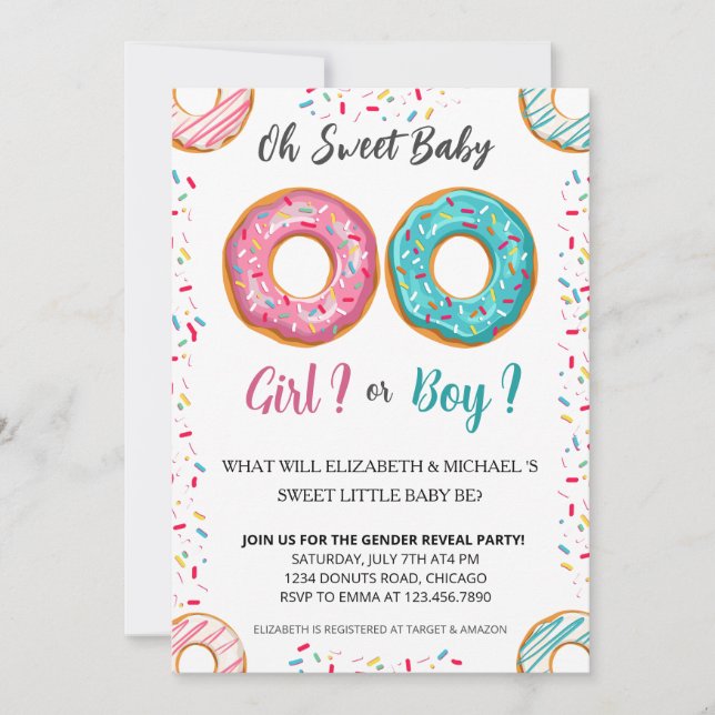 Gender Visa Donut Theme Baby Shower Party Inbjudningar (Framsida)