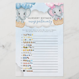 Gender Visa Elephant Balloon Baby Shower Bingo