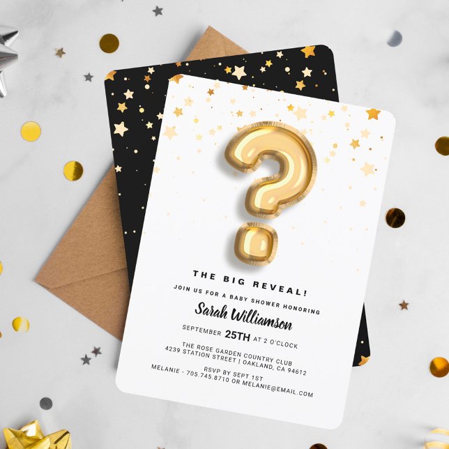 Gender Visa guldfärgad ballong Brev och konfetti Inbjudningar (Gender Reveal Gold Foil Balloon Letter & Confetti Invitation)