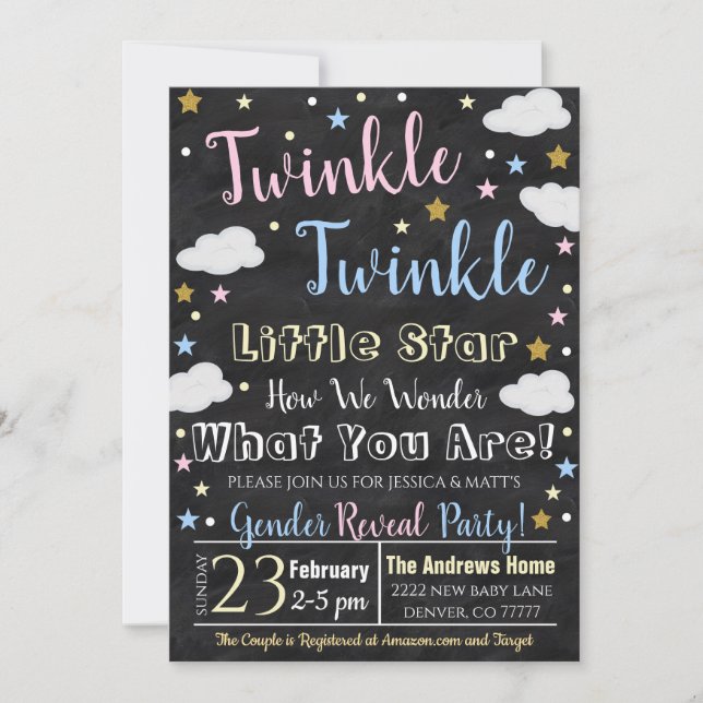 Gender Visa inbjudan med små stjärnor (Framsida)