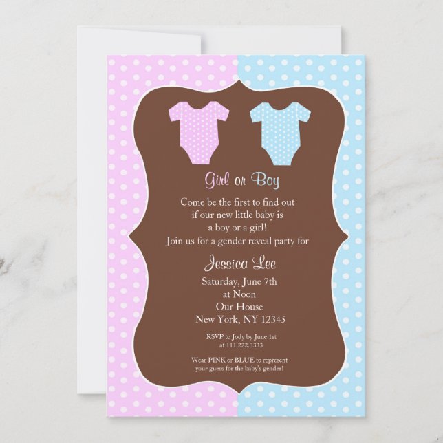 Gender Visa inbjudan till Party Baby Shower (Framsida)
