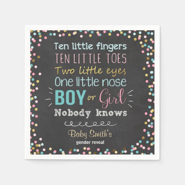 Gender Visa Papper Napkins Boy eller Girl Rosa Blu Pappersservett (Framsidan)