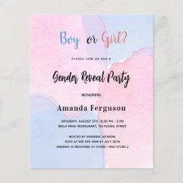 Gender visa party rosa blåa budgetinbjudan flygblad