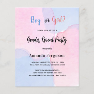 Gender visa party rosa blåa budgetinbjudan flygblad
