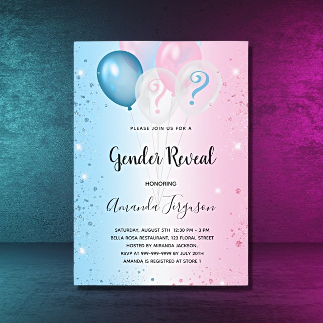 Gender visa party rosa blåa budgetinbjudan flygblad (Skapare uppladdad)