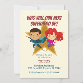 Gender Visa superhjälte Cute Blue Rosa Gult Inbjudningar