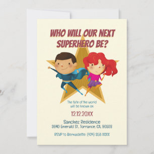 Gender Visa superhjälte Cute Blue Rosa Gult Inbjudningar
