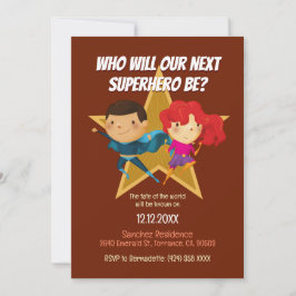 Gender Visa superhjälte Cute Blue Rosa Red Inbjudningar