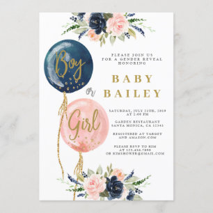 Gender visar inbjudan till babydusch, ballong baby