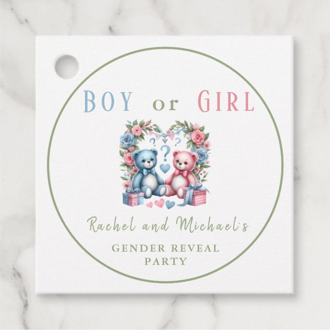 Gender visar Nalle blått rosa vid babydusch Gåvor Etiketter (Framsida)