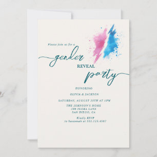 gender visar party rosa och blå färg inbjudningar